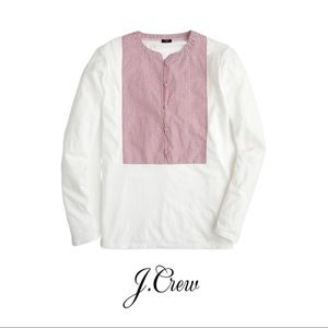 J Crew Red Striped Bibe Front Blouse